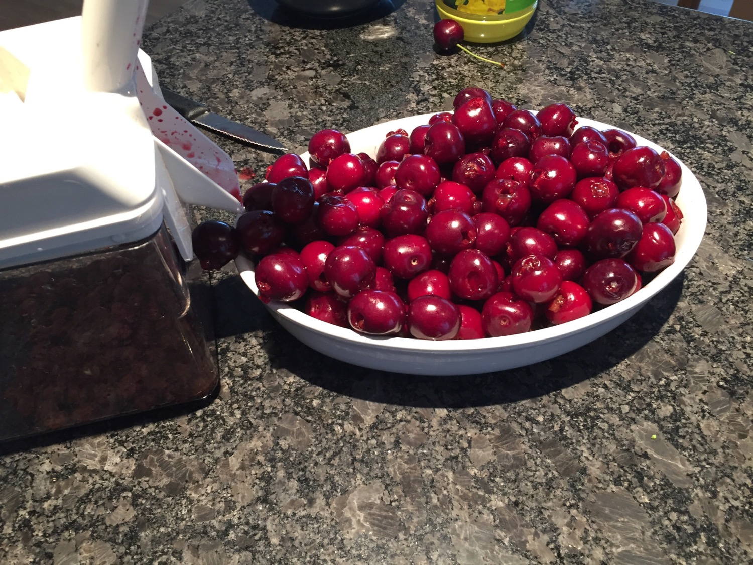 Helping my wife to freeze the cherry we got.

