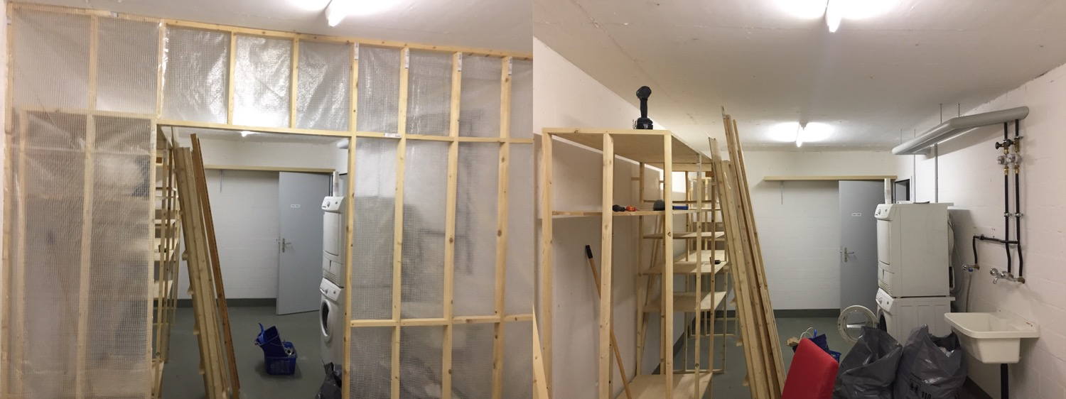 Removed the wall to my woodshop today.
Left side is with the wall still standing. On the right side the wall is gone.
