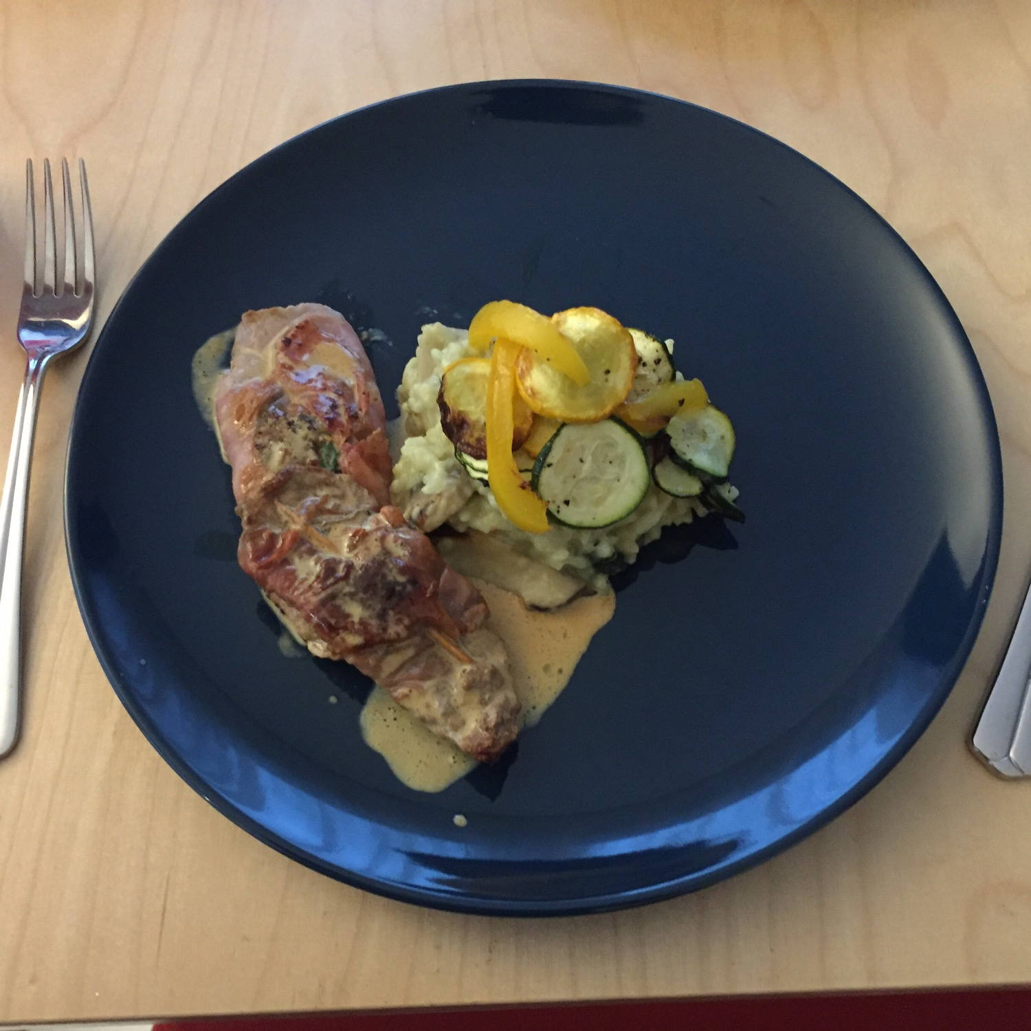 Supper - Homemade Saltimbocca with Risotto and Vegetables.
