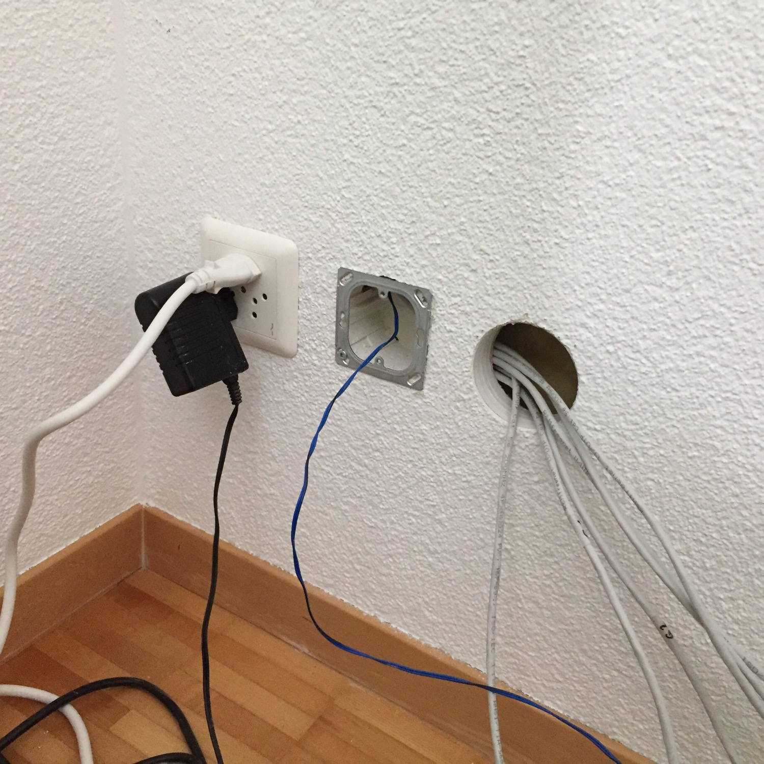 Installing network cables.
