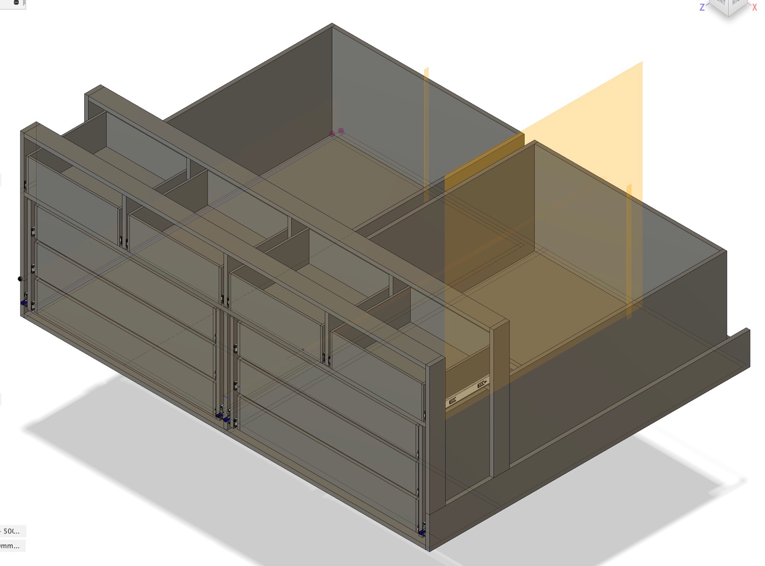 Drawerception. Working on a design for my new wardrobe with additional storage. Big drawers with a lot of smaller drawers in it. Not yet sure if this idea will be viable.
