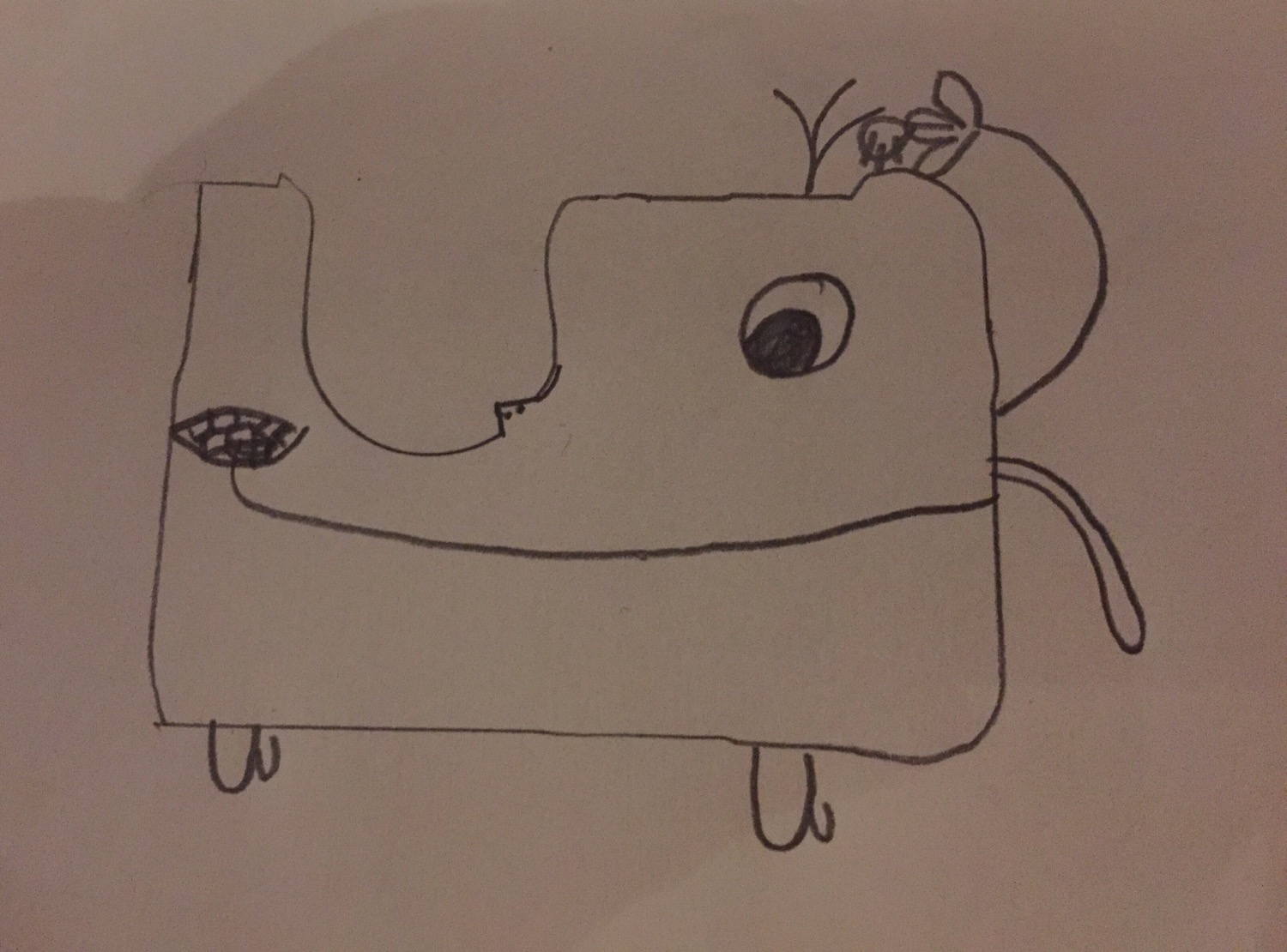 An image of a creature drawn by my daughter. She was using her tape dispenser as a template for the shape.
