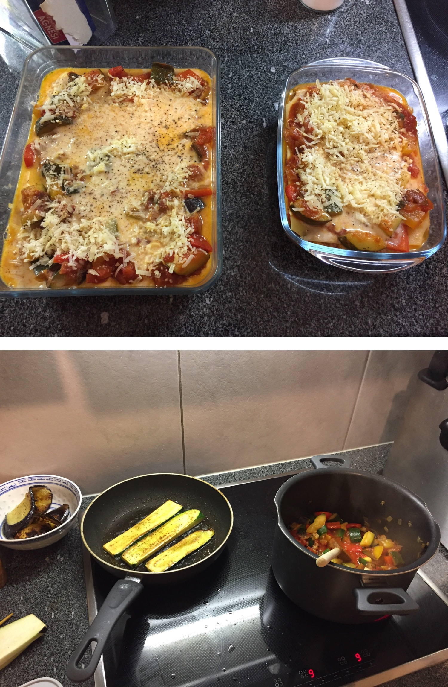 I cooked vegetable Lasagna with my daughter.
