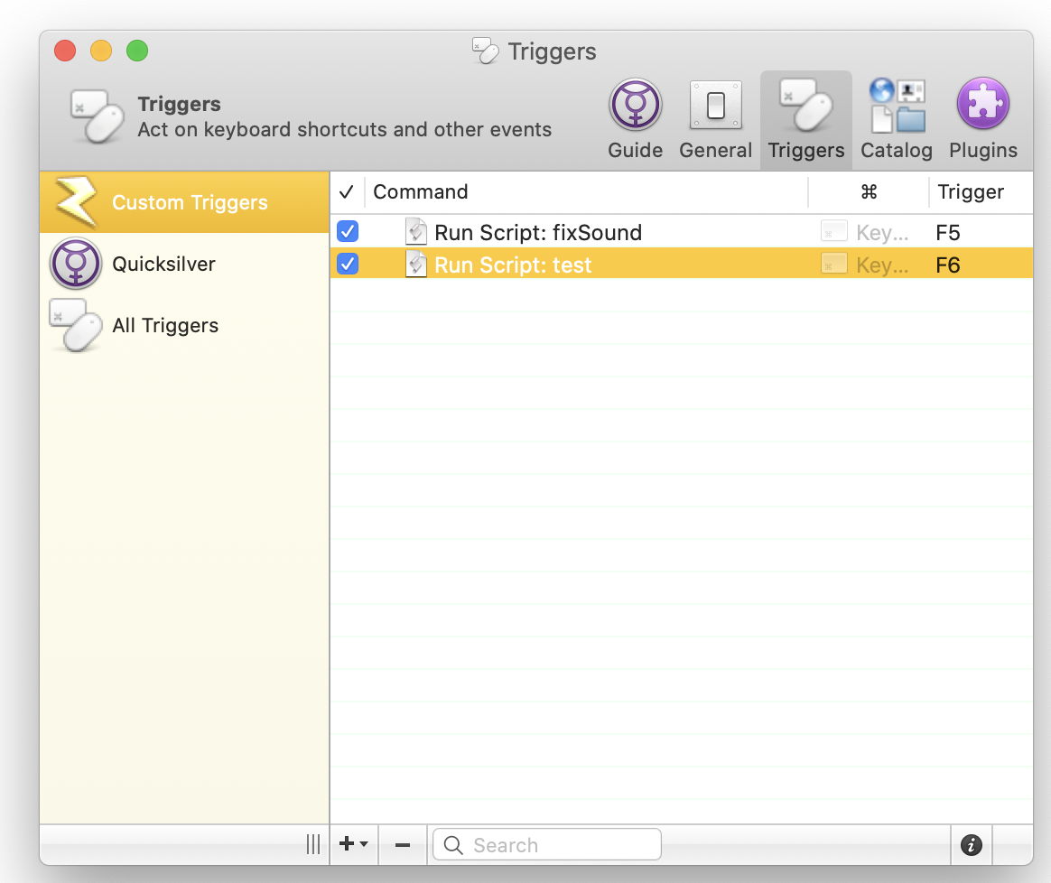 Hotkey setup in Quicksilver