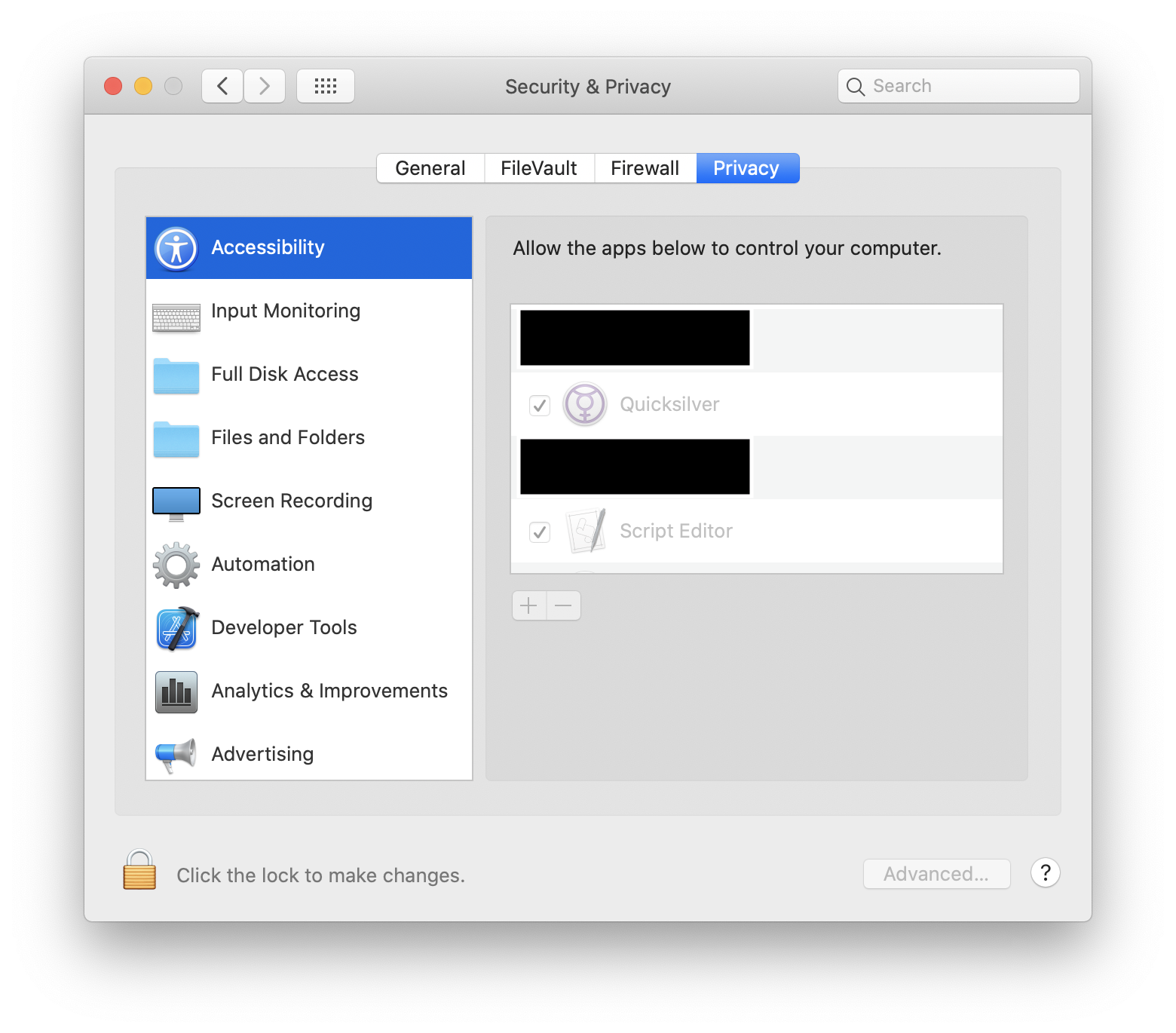 Privacy Setup for Interface Scripting