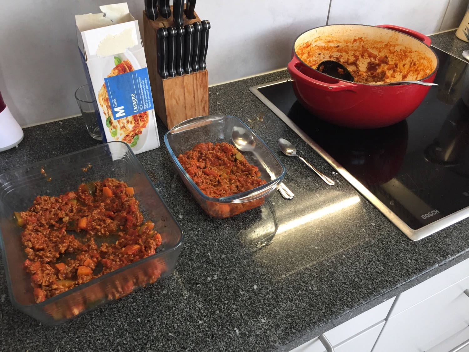 Working on our dinner. Lasagne for tonight.
