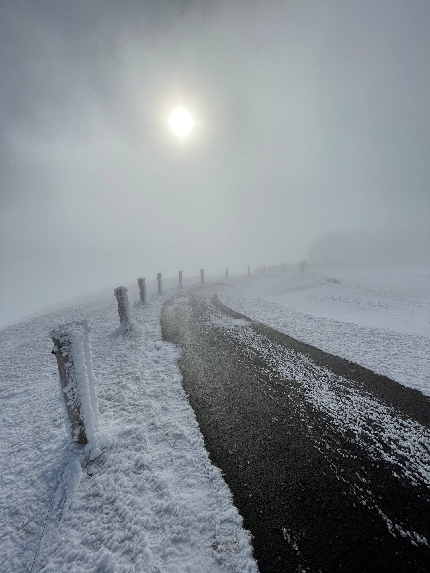Mountain top in fog.
