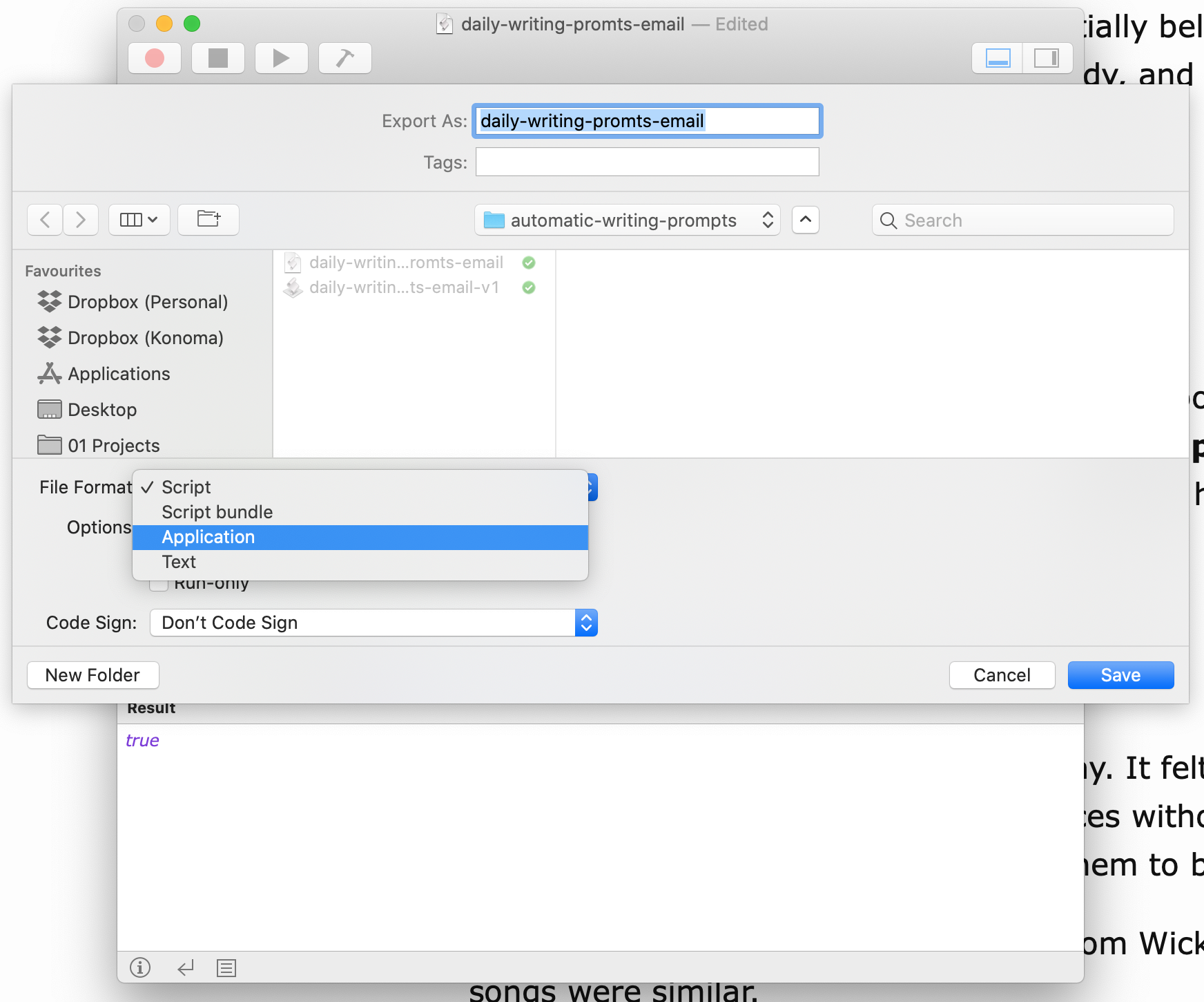 Choose the file format