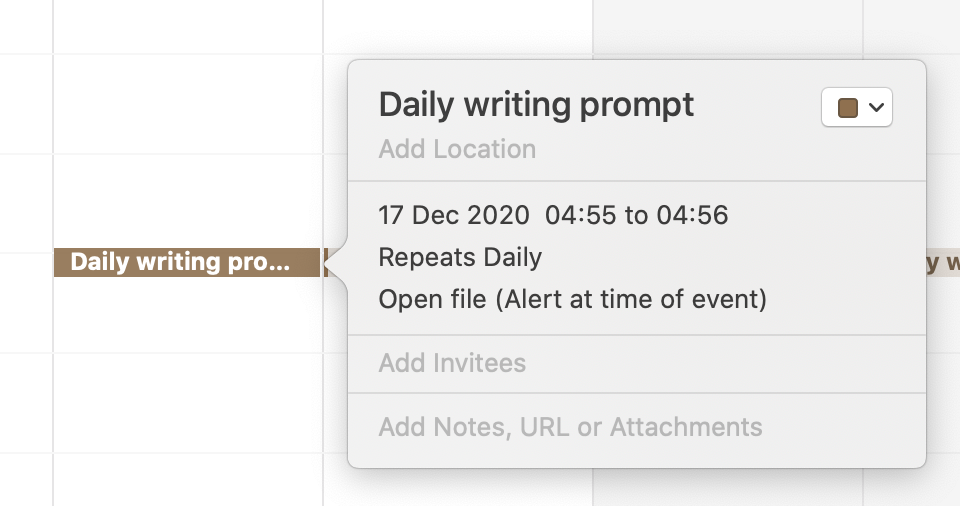 The event in the calendar