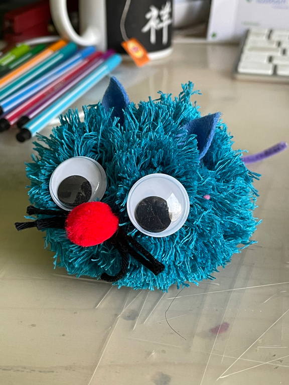 Craft project from my daughter. A cat made out of yarn.
