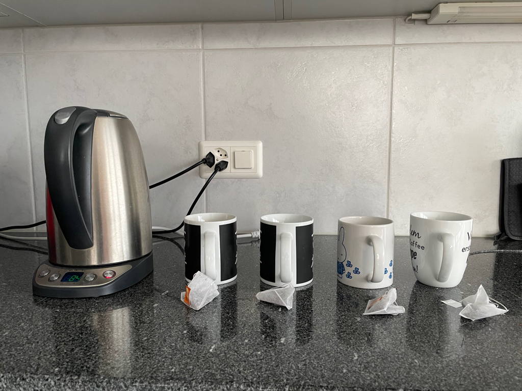 Meeting preparation — tea for 2 hours, I hope.
