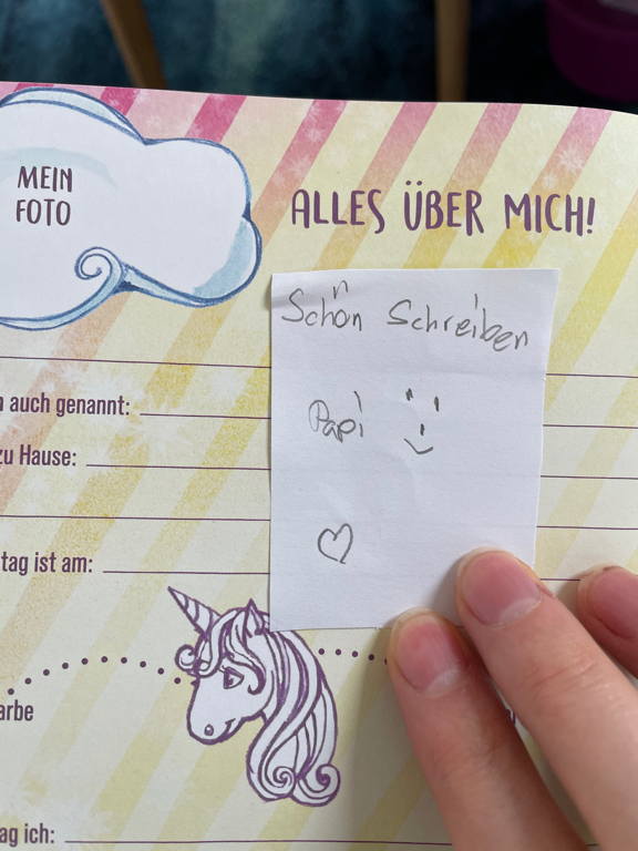 The instructions are clear :-) The message is: Dad write neatly.
