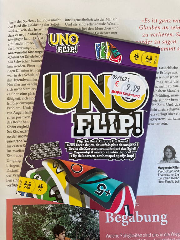 Not sure I like this new variant of UNO. Its called UnoFlip and uses the back side of the cards for a second set of cards.
