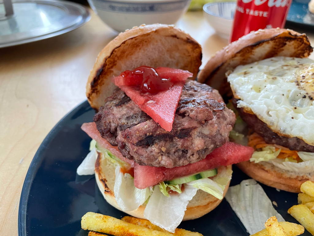 Watermelon burger. It was tasty but needed a more watermelon and more salt.