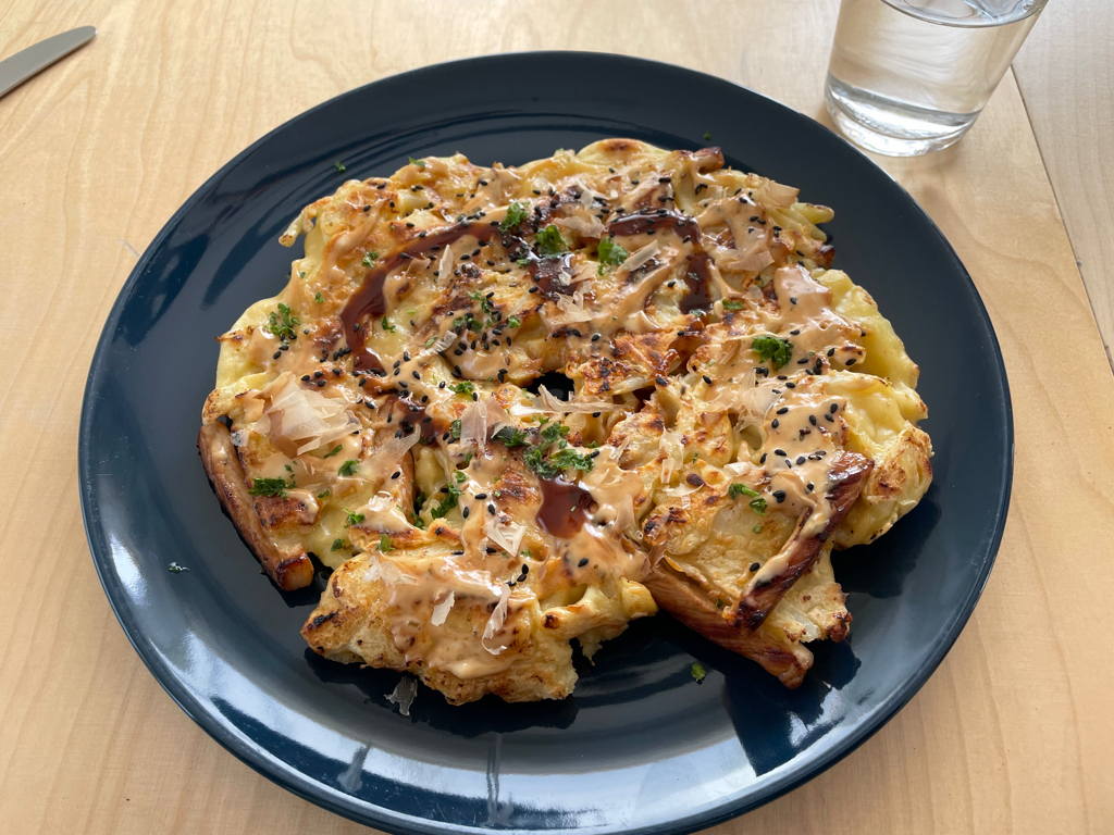 My wife cooked Okonomiyaki for our lunch today. I love it.