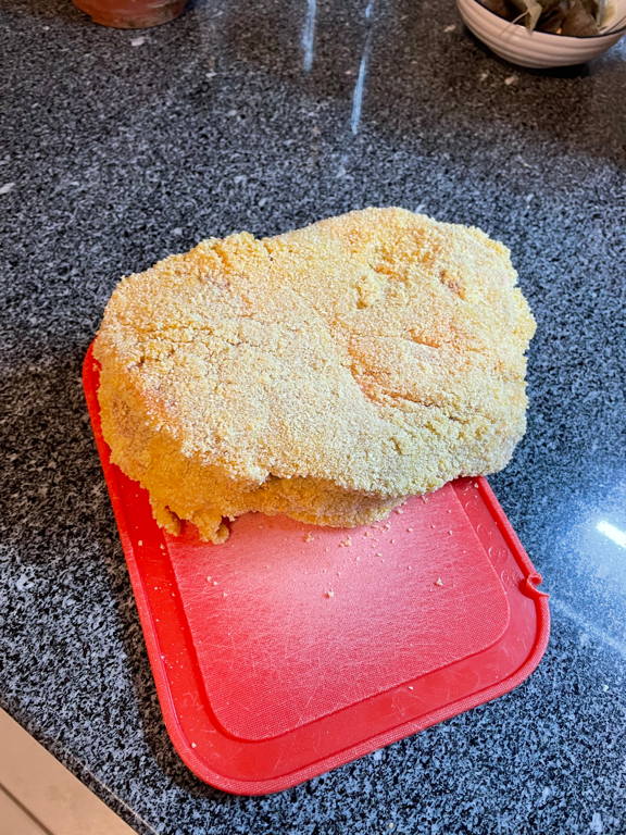 Ready for food. Now I need to fry them (the image show a stack of homemade schnitzel).
