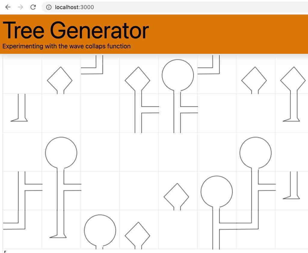 I’m playing around with the wave collapse algorithm to generate some procedural trees. It is starting to looks like something.
