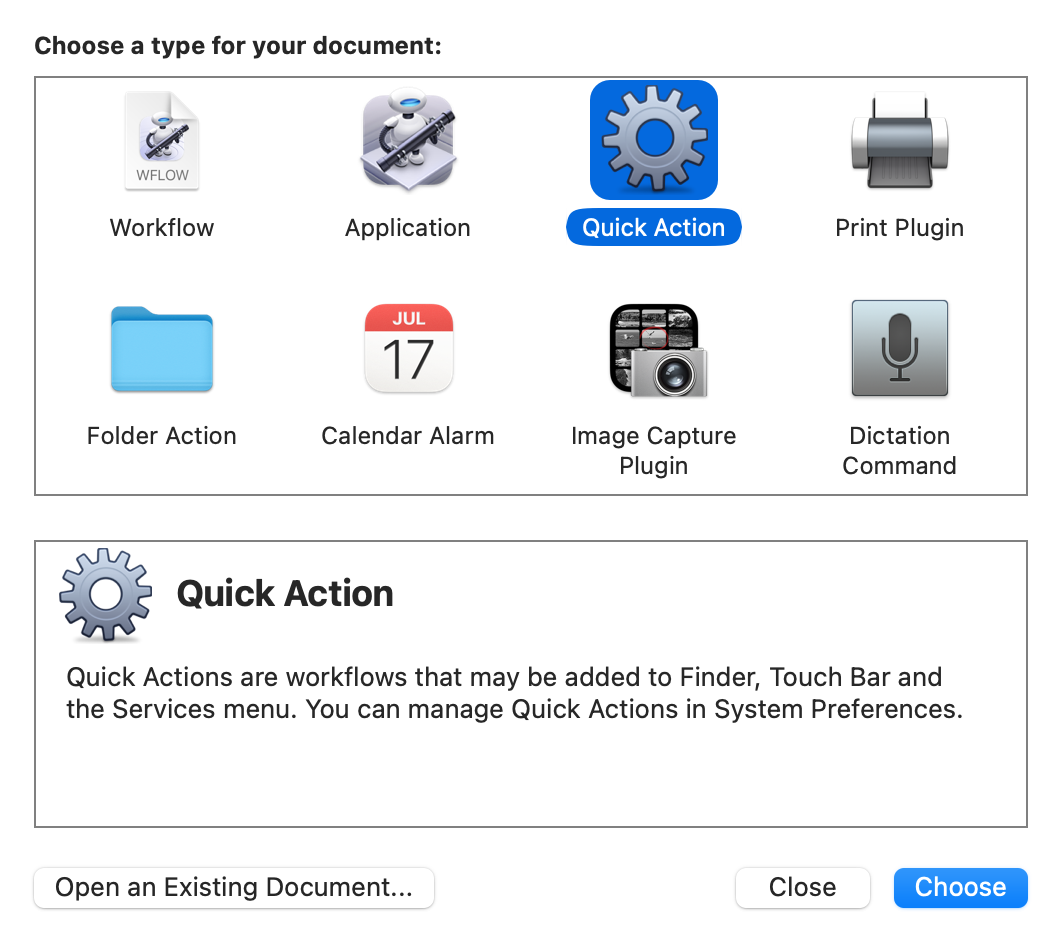 Create a new automator action