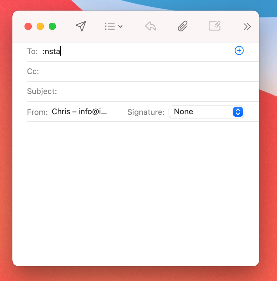Entering the magic trigger into the to address field of a new email in Apple Mail application