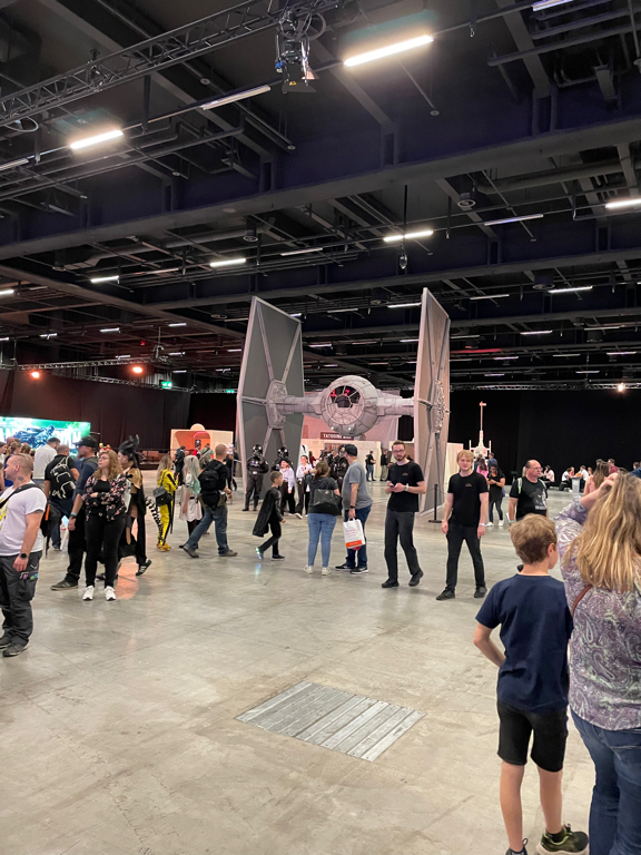 A TIE fighter replica from Star Wars. Around 5 or 6 meters high.