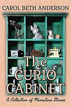 The cover of The Curio Cabinet it shows a shelfing unit with 12 spaces full of stuff.