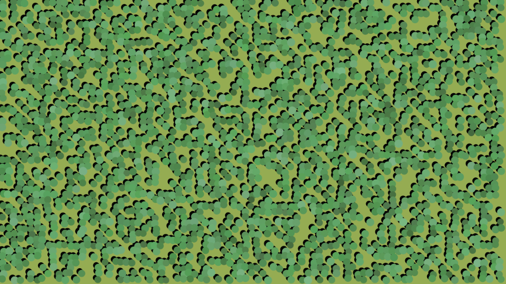 A dense pattern of abstract shapes resembling green camouflage. The pattern consists of irregular, interconnected dark green and lighter green blotches, creating a textured and complex design.