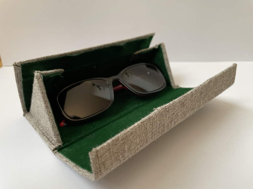 The finished case opened up with my sunglases in it.